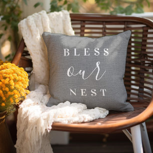 Bless Our Nest Rustic Grey Modern Farmhouse Throw Pillow
