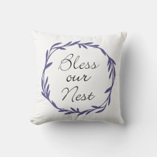 Bless Our Nest with Wreath Throw Pillow