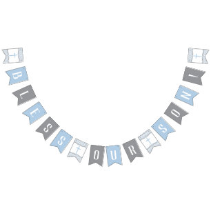 Bless Our Son Banner, Baby Blue, Grey Bunting Flags