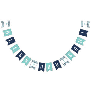 Bless Our Son Banner, Navy, Aqua Bunting Flags
