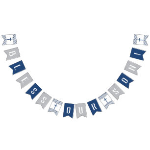Bless Our Son Banner, Navy Blue, Grey Bunting Flags