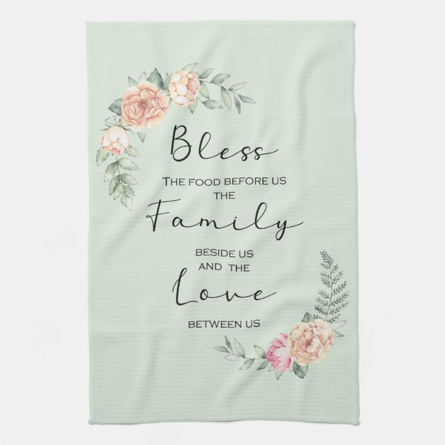 Bless the Food Before Us Kitchen Prayer Kitchen Towel (Vertical)