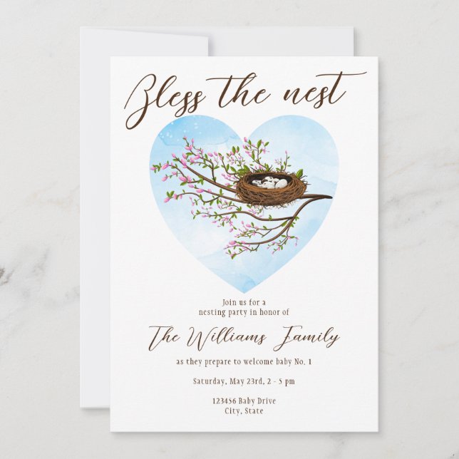 Bless The Nest Faith Baby Shower Nesting Party Invitation (Front)