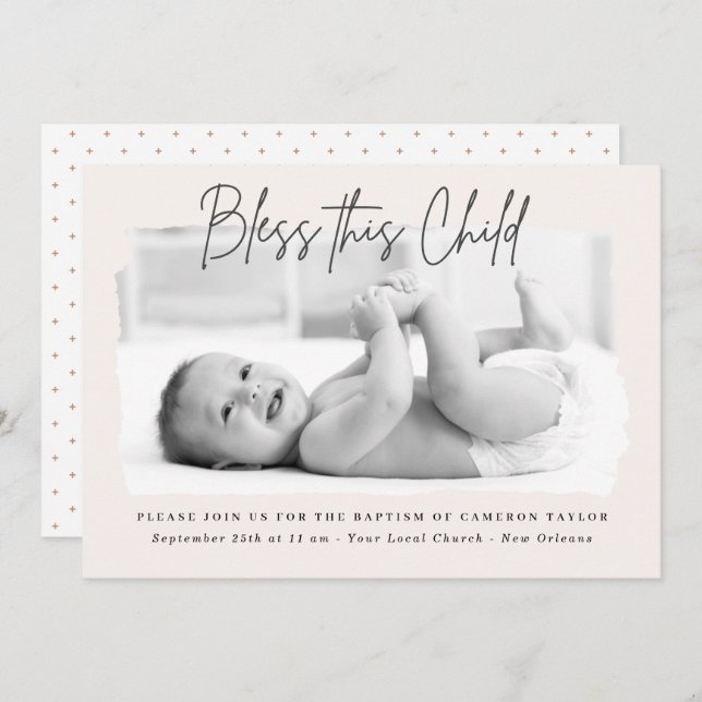 Bless This Child Dusty Cream Christening Baptism Invitation (Front/Back)