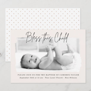 Bless This Child Dusty Cream Christening Baptism Invitation