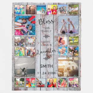 Bless this Family with love 24 Photo Collage Fleece Blanket