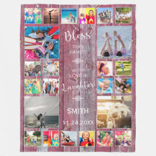 Bless this Family with love 24 Photo Collage Fleece Blanket