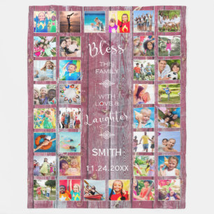 Bless this Family with love 32 Photo Collage Fleece Blanket