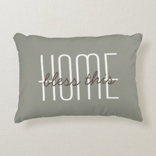 Bless this Home Quote Olive Green Decorative Accent Pillow