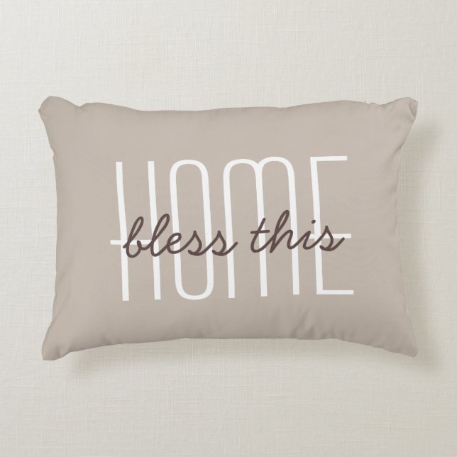 Bless This Home Quote Tan Customize Decorative Accent Pillow (Front)