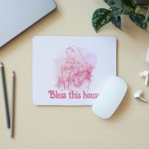 Bless this house Pink Floral Virgin Mary Jesus Mouse Pad