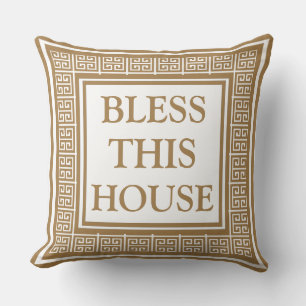 Bless This House  Stylish Greek key Throw Pillow
