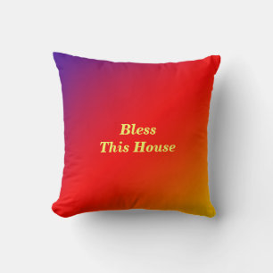 Bless This House Vivid Rainbow Square Throw Pillow