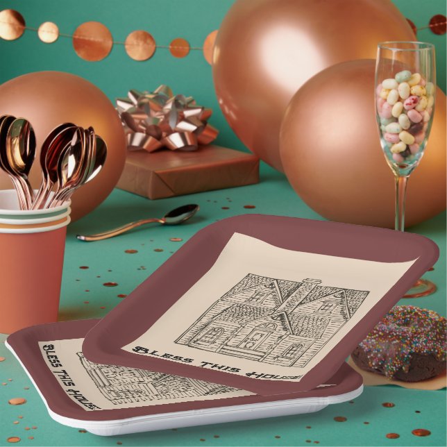 Bless This House w/ text & image templates  Paper Plate (Multi)
