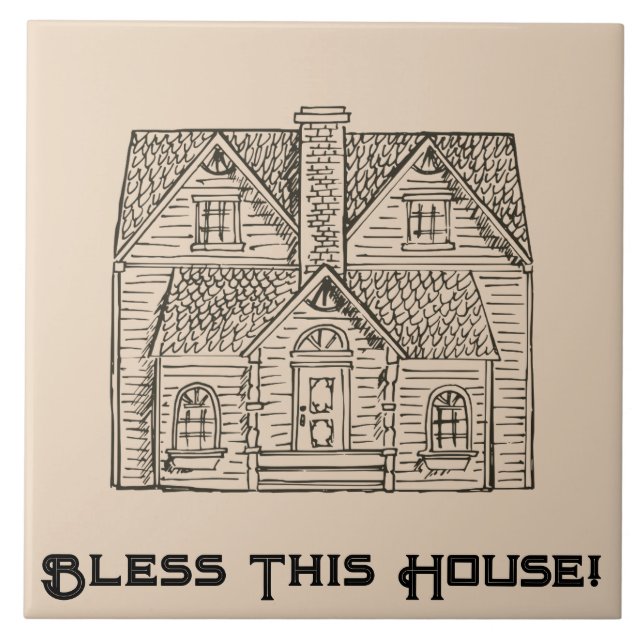 Bless This House w/ text & image templates  Tile (Front)