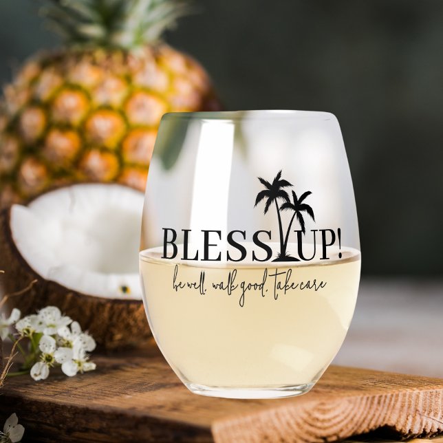 Bless Up! Jamaican Theme Stemless Wine Glass (Creator Uploaded)
