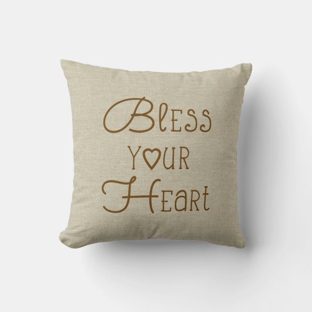 Bless Your Heart burlap-look custom name Throw Pillow (Front)