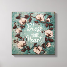 "Bless your Heart" Cotton Wreath Stretched Canvas