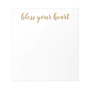 Bless Your Heart Gold Script Notepad