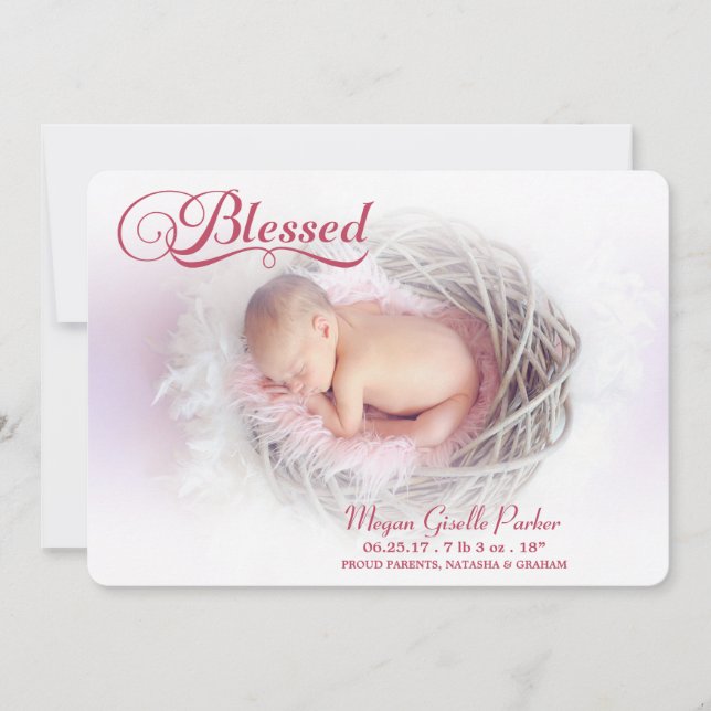 Blessé Photo Girl Faire-part de naissance Soft Ove (Devant)