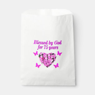 BLESSED 75TH BIRTHDAY FLORAL DESIGN FAVOUR BAG