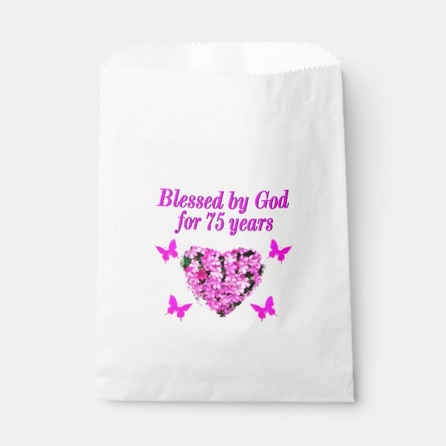 BLESSED 75TH BIRTHDAY FLORAL DESIGN FAVOUR BAG (Front)