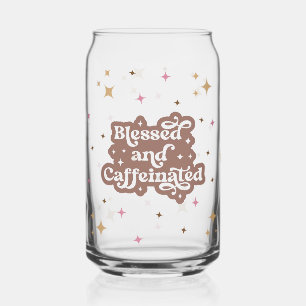 Blessed And Caffeinated Sparkles Can Glass