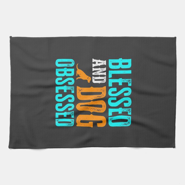 Blessed And Dog Obsessed Dog Lover Kitchen Towel (Horizontal)