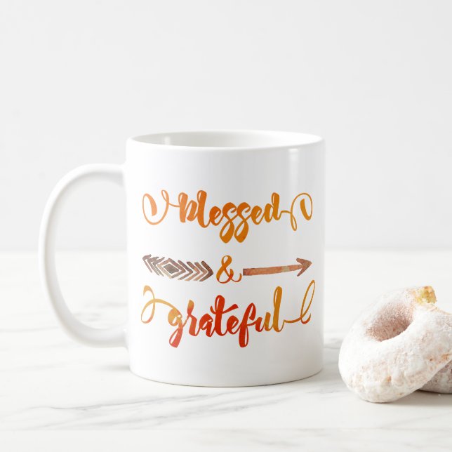 blessed and grateful thanksgiving coffee mug (With Donut)