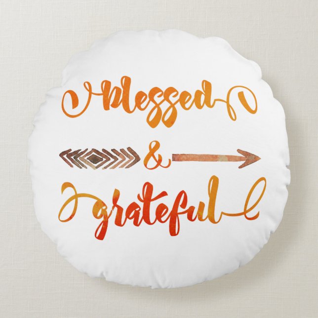 blessed and grateful thanksgiving round pillow (Front)
