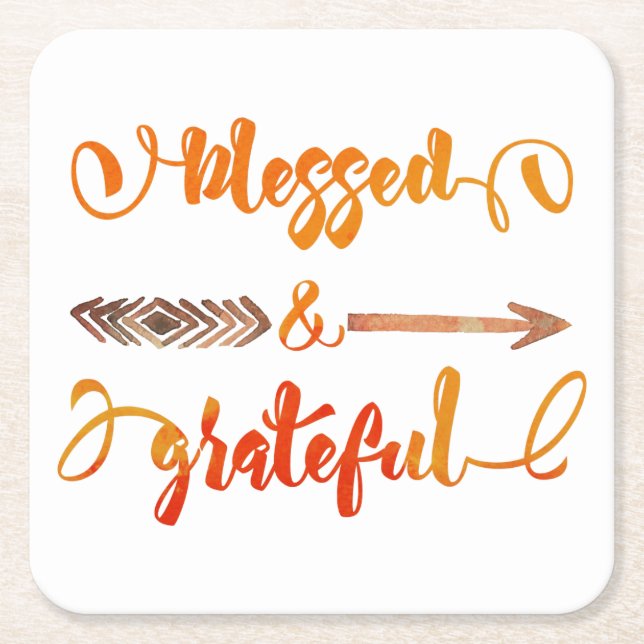 blessed and grateful thanksgiving square paper coaster (Front)