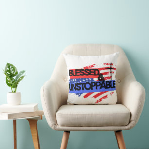 Blessed and Unstoppable American Flag Throw Pillow