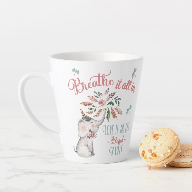 Blessed Aunt Elephant and Dragonfly Latte Mug (In Situ)