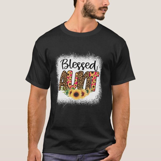 Blessed Aunt Women Bleached Cheetah Print Sunflowe T-Shirt (Front)