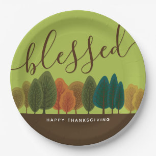 Blessed Autumn Forest Botanical Light Green Paper Plate
