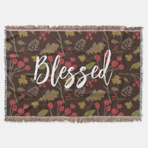 Blessed Autumn leaves foliage on brown Throw Blanket