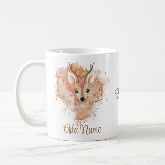 Blessed Bambi Deer Add Your Name Coffee Mug (Left)