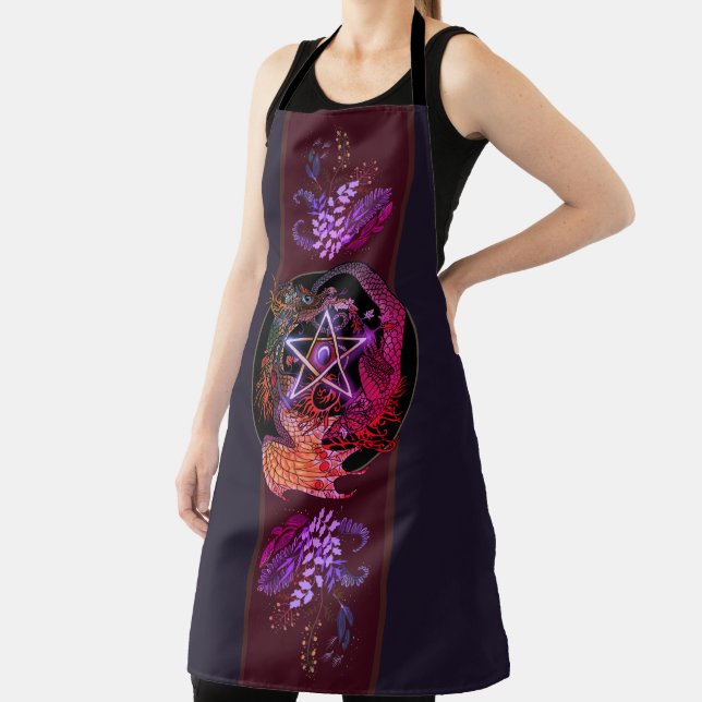 Blessed Be Art Nouveau Pentacle Dragon  Apron (Insitu)