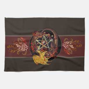 Blessed Be Art Nouveau Pentacle Dragon  Kitchen To Towel