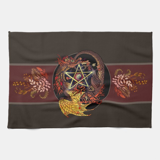 Blessed Be Art Nouveau Pentacle Dragon  Kitchen To Towel (Horizontal)
