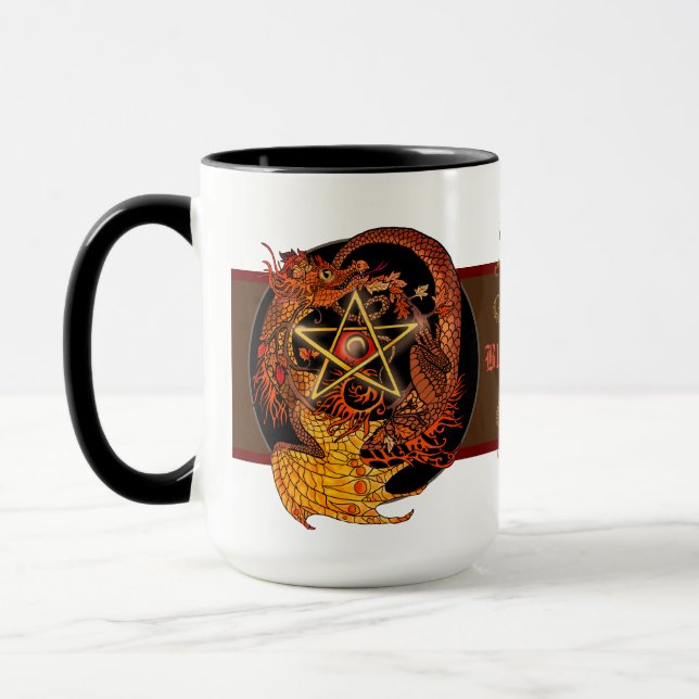 Blessed Be Art Nouveau Pentacle Dragon Mug (Left)