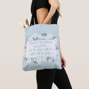 Blessed Be His Name Psalm Christian Verse Pretty Tote Bag