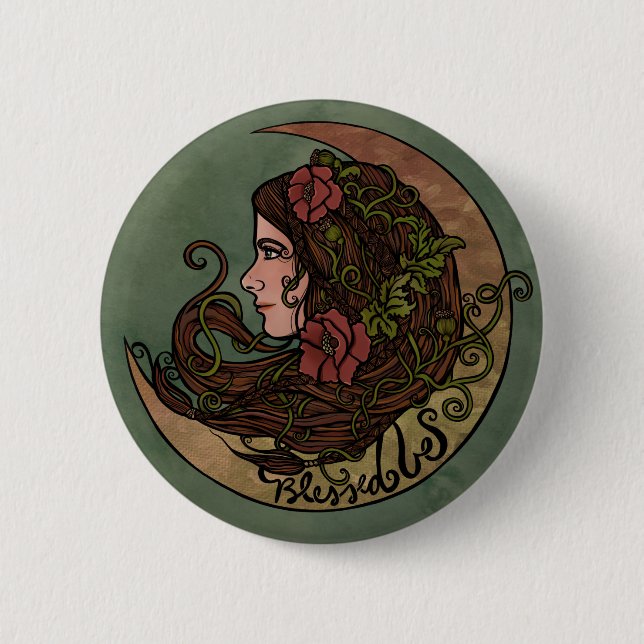 Blessed Be Moon Goddess Pagan Art 2 Inch Round Button (Front)
