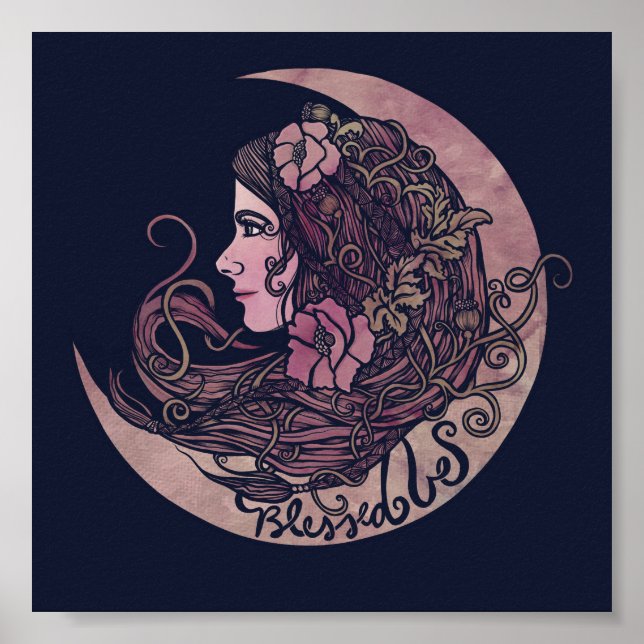 Blessed Be Moon Goddess Pagan Art Poster (Front)