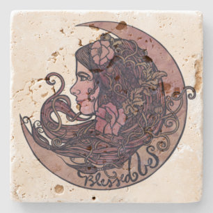 Blessed Be Moon Goddess Pagan Art Stone Coaster