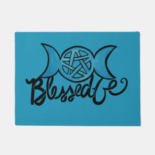 Blessed Be Pagan Triple Moon Pentagram Doormat