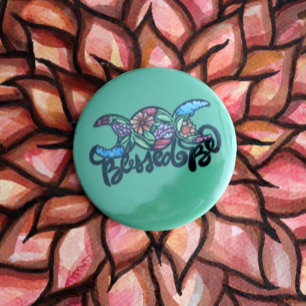 "Blessed Be" Triple Moon Bloom 2 Inch Round Button