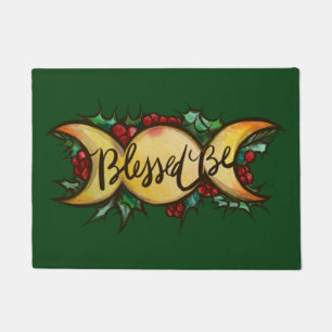 Blessed Be Triple Moon Goddess Holly Yule Doormat