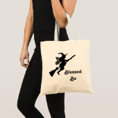 Blessed Be Witch on Broom Tote Bag (Front (Product))