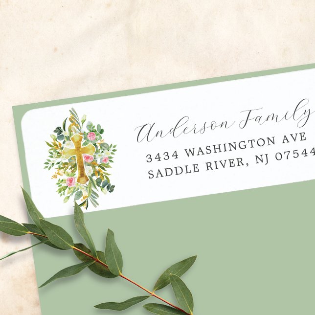 Blessed Beginnings Cross Return Address Label (Creator Uploaded)